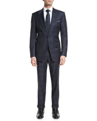 Tom Ford Windsor Base Over Plaid Two Piece Suit Navy