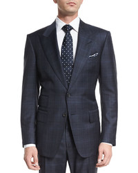 Tom Ford Windsor Base Over Plaid Two Piece Suit Navy