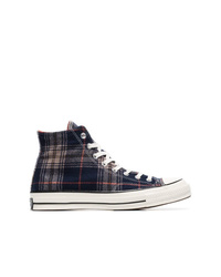 Navy Plaid Canvas High Top Sneakers