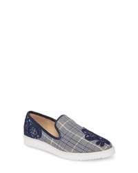 Navy Plaid Canvas Slip-on Sneakers
