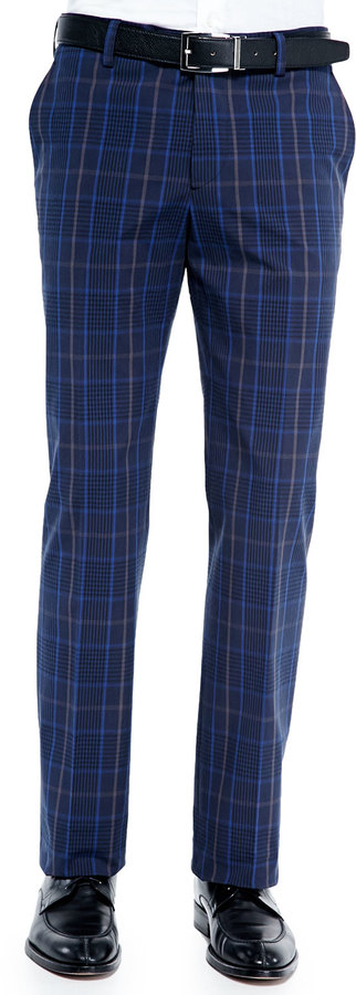 Steel Blue Checkered Flannel Pants For Men  Bombay Trooper