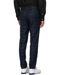 BOSS Navy Blue Wool Check Trousers
