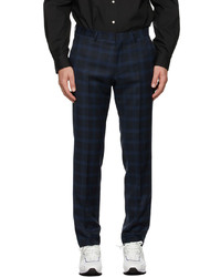 BOSS Navy Blue Wool Check Trousers