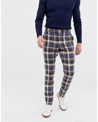 ASOS DESIGN Skinny Smart Trousers In Navy Wool Mix Check