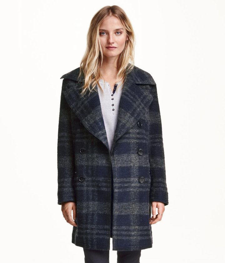 h&m plaid wool coat