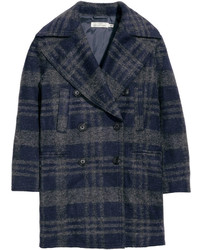 H&M Wool Blend Coat Dark Bluechecked Ladies