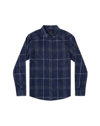 RVCA Blues Walk Plaid Corduroy Button Up Shirt In Moody Blue At Nordstrom