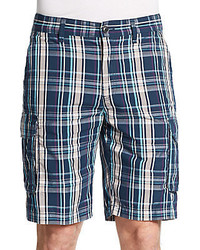 Navy Plaid Cotton Shorts