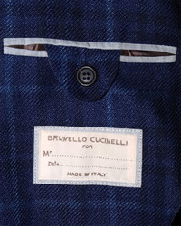 Brunello Cucinelli Macro Plaid Double Breasted Jacket Blue