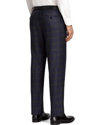 Brooks Brothers Fitzgerald Fit Plain Front Navy Plaid Trousers