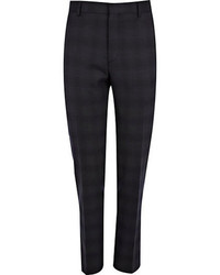 River Island Navy Check Skinny Suit Pants