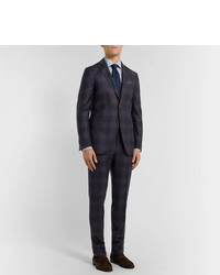 Etro Navy Slim Fit Checked Wool Suit Trousers