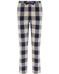 Samuji Navy Cotton Plaid Trousers