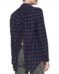 Thakoon Addition Plaid Flannel Open Back Shirt Navy