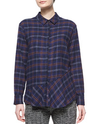 Thakoon Addition Plaid Flannel Open Back Shirt Navy