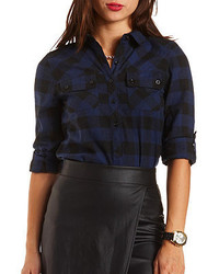 Charlotte Russe Buffalo Plaid Flannel Button Up Top