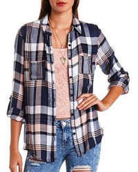 Charlotte Russe Flyaway Plaid Flannel Button Up Top