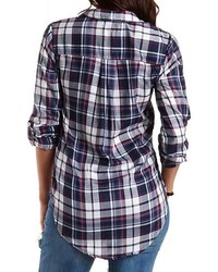 Charlotte Russe High Low Plaid Button Up Top