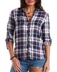 Charlotte Russe High Low Plaid Button Up Top