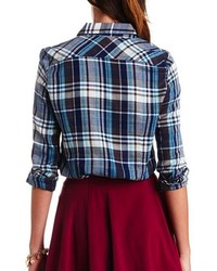 Charlotte Russe Long Sleeve Plaid Button Up Top