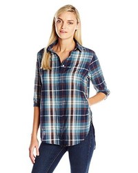 Olive Oak Elbow Sleeve Plaid Butto Front Shirt
