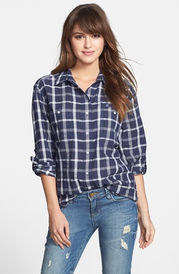 Sandra Ingrish Windowpane Plaid Boyfriend Shirt Navy X Small, $68 ...