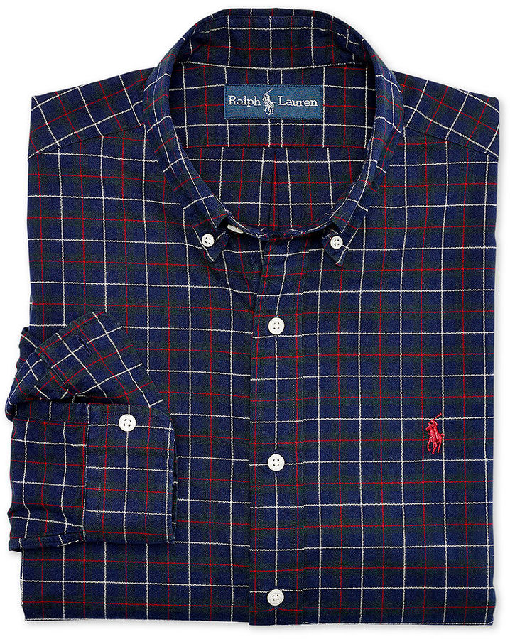 Polo Ralph Lauren Shirt Long Sleeve Classic Fit Plaid Brushed Oxford Shirt,  $89 | Macy's | Lookastic