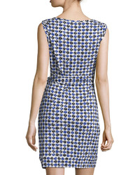 Diane von Furstenberg New Della Gathered Sleeveless Dress Check Dot Blue