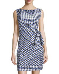 Diane von Furstenberg New Della Gathered Sleeveless Dress Check Dot Blue