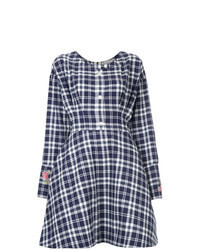 Navy Plaid Fit and Flare Dress