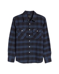 Brixton Bowery Plaid Flannel Button Up Shirt In Navy At Nordstrom