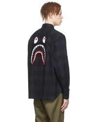 BAPE Navy Check Shark Shirt