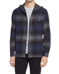 Vince Ombre Plaid Flannel Hooded Button Up Shirt