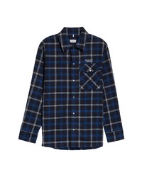 Moncler Plaid Cotton Flannel Shirt In Navy At Nordstrom