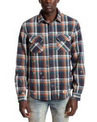 PRPS Thru Hiker Distressed Plaid Flannel Button Up Shirt In Blue At Nordstrom