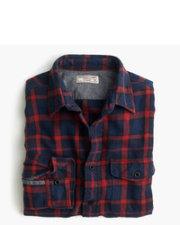 J.Crew Wallace Barnes Flannel Shirt In Navy And Red Plaid