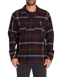 Navy Plaid Flannel Shirt Jacket