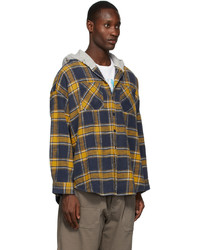 R13 Blue Yellow Flannel Hooded Shirt