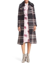 Kate Spade New York Plaid Tweed Coat With Faux Fur Collar