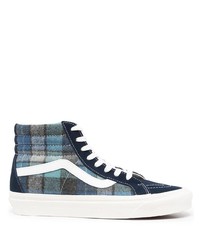 Navy Plaid High Top Sneakers