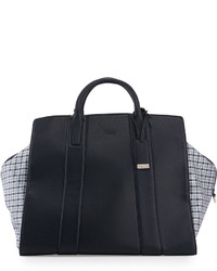 Navy Plaid Leather Bag