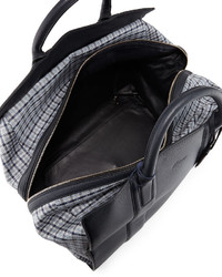 Brioni Leather Check Travel Bag Blue