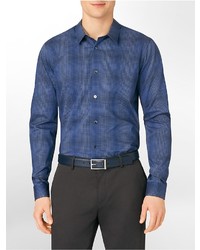 Calvin Klein Slim Fit Blue Plaid Button Front Cotton Shirt
