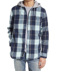Vans Lopes Plaid Hooded Flanel Button Up Shirt In Dress Bluesaquatic At Nordstrom