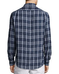 Michael Kors Michl Kors Tailored Plaid Long Sleeve Shirt Navy