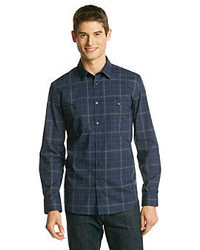 Calvin Klein Navy Blazer Long Sleeve Plaid Button Down Shirt