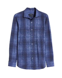 Bugatchi Ooohcotton Tech Ombre Plaid Knit Button Up Shirt