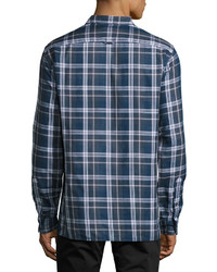 Vince Plaid Button Front Sport Shirt Indigo