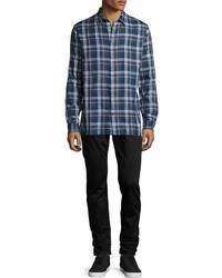 Vince Plaid Button Front Sport Shirt Indigo