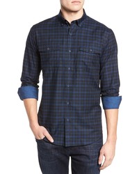 Bugatchi Shaped Fit Plaid Sport Shirt In Midnight At Nordstrom